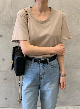 cobalt blue 韩国东大门代购 2025新款 鸡心领纯色百搭短袖T恤女