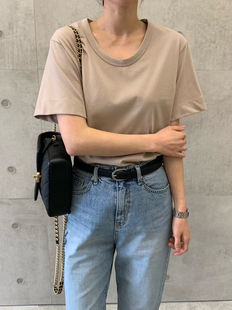 cobalt blue 韩国东大门代购 2025新款 鸡心领纯色百搭短袖T恤女