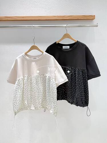 韩国东大门2026夏季新款INTRO波点拼接假两件休闲T恤娃娃衫