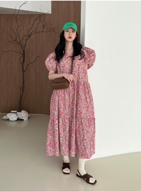 韩国东大门代购 STYLE LOUNGE 碎花V领仙美棉质连衣裙