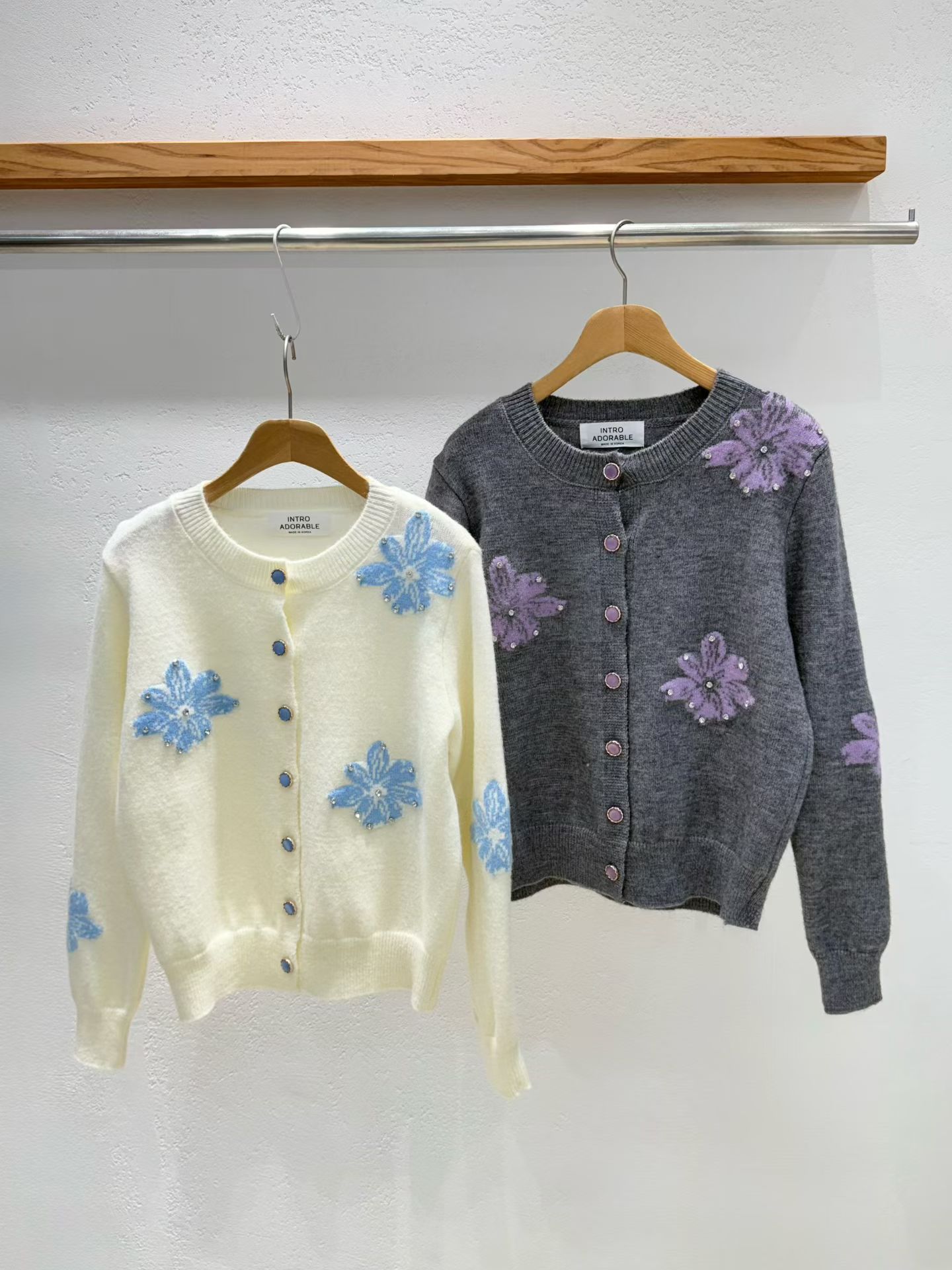 韩国东大门2025INTRO冬新款时尚百搭花朵针织开衫毛衣外套