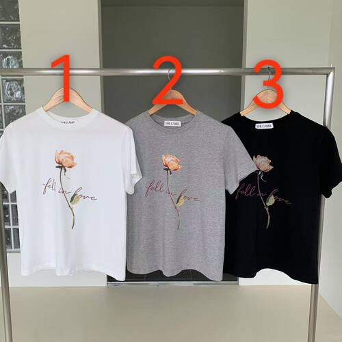 春季新款透气花朵印花短袖T恤