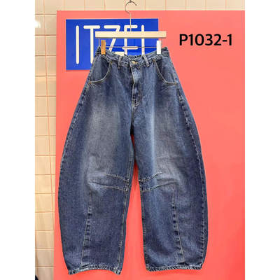 韩国东大门2026春ITZEL 松紧腰设计香蕉牛仔裤1032-1