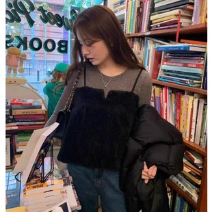 温柔气质毛毛叠穿吊带背心 2025冬季 韩国东大门代购 OUNCE
