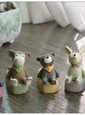 微景观多肉桌面美式乡村风小动物