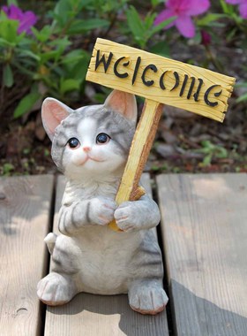 装饰品田园缅因猫欢迎牌摆件