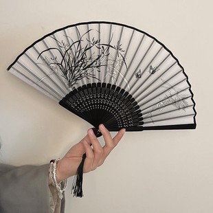 古风小扇子随身携带黑色简约耐用儿童竹扇 扇子折扇中国风新中式