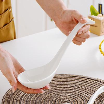 家用大号汤勺骨瓷纯白盛汤勺粥勺创意陶瓷天鹅调羹长柄大汤碗用勺