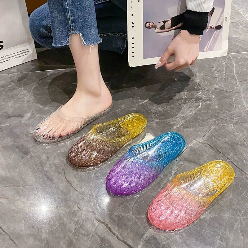 水晶拖鞋女款妈妈外出穿鞋透明百搭包头居家浴室新款凉拖柔软网红