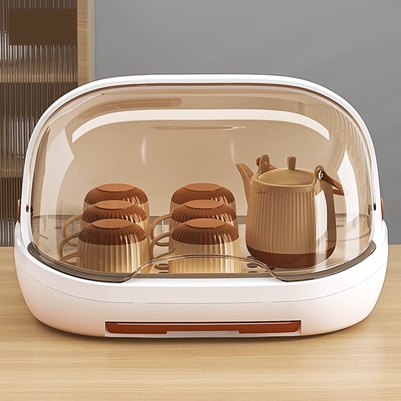 茶具收纳箱防尘翻盖沥水托盘奶瓶杯架子杯子收纳置物架桌面放水杯
