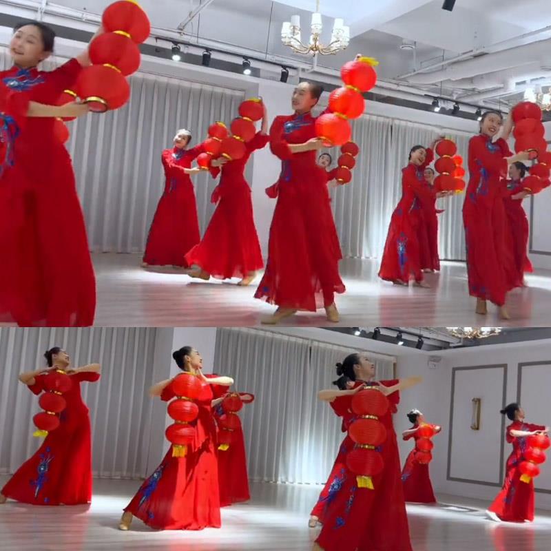 元旦表演道具舞蹈专用灯笼蛇年会演出古风新年喜庆连串可折叠红灯
