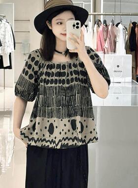 阿玛施女装正品2026夏装新款小众复古波点方领泡泡袖t衬衫女53012