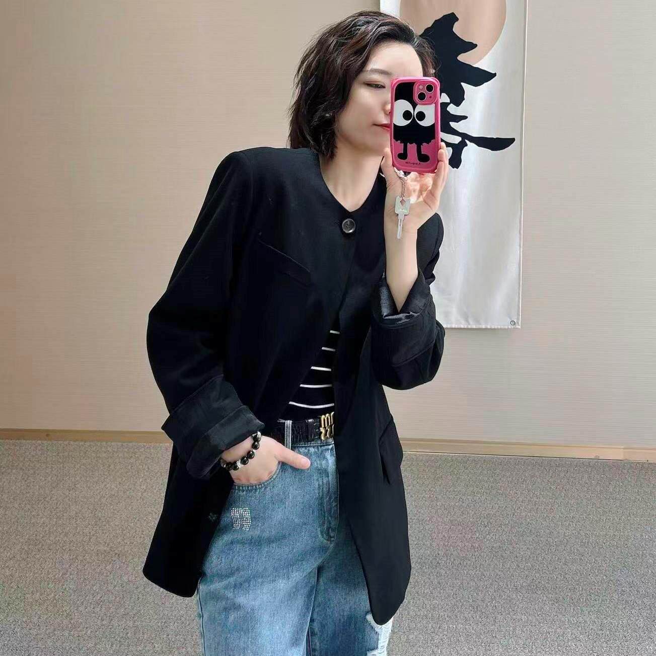 阿玛施女装正品2026春装新款宽松高级感中长款西装外套女5400872