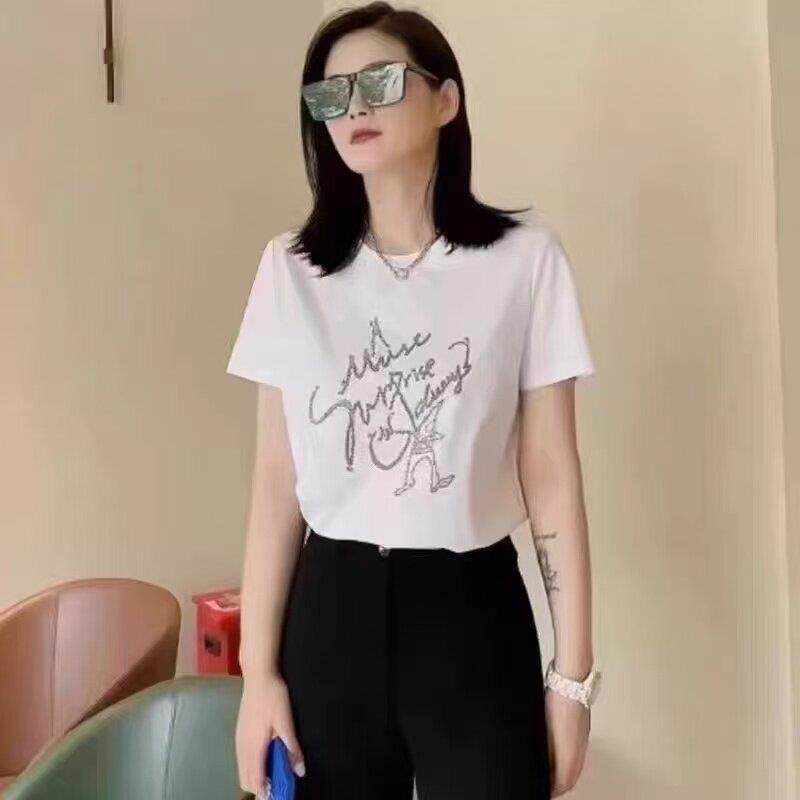 阿玛施女装正品2026夏装新款百搭字母圆领宽松短袖T恤女5300825