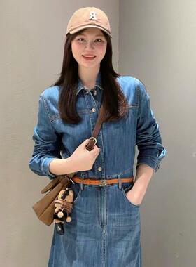 阿玛施女装正品2026新款高级感翻领长袖连衣裙牛仔裙女550043