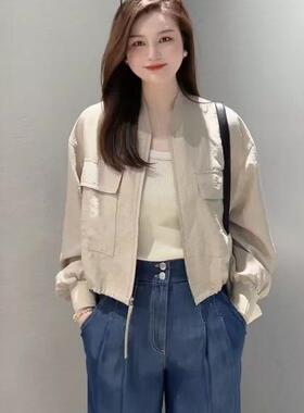 阿玛施女装正品2026春装新款肌理感立领百搭衬衫短外套女540014