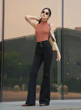 阿玛施女装正品2026春装新款百搭高腰显瘦超模长裤微喇裤女110037