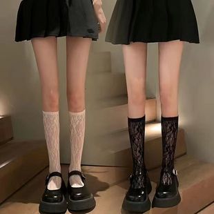 薄款 夏季 袜子花纹性感小腿袜黑丝镂空中筒袜显瘦ins潮美腿袜