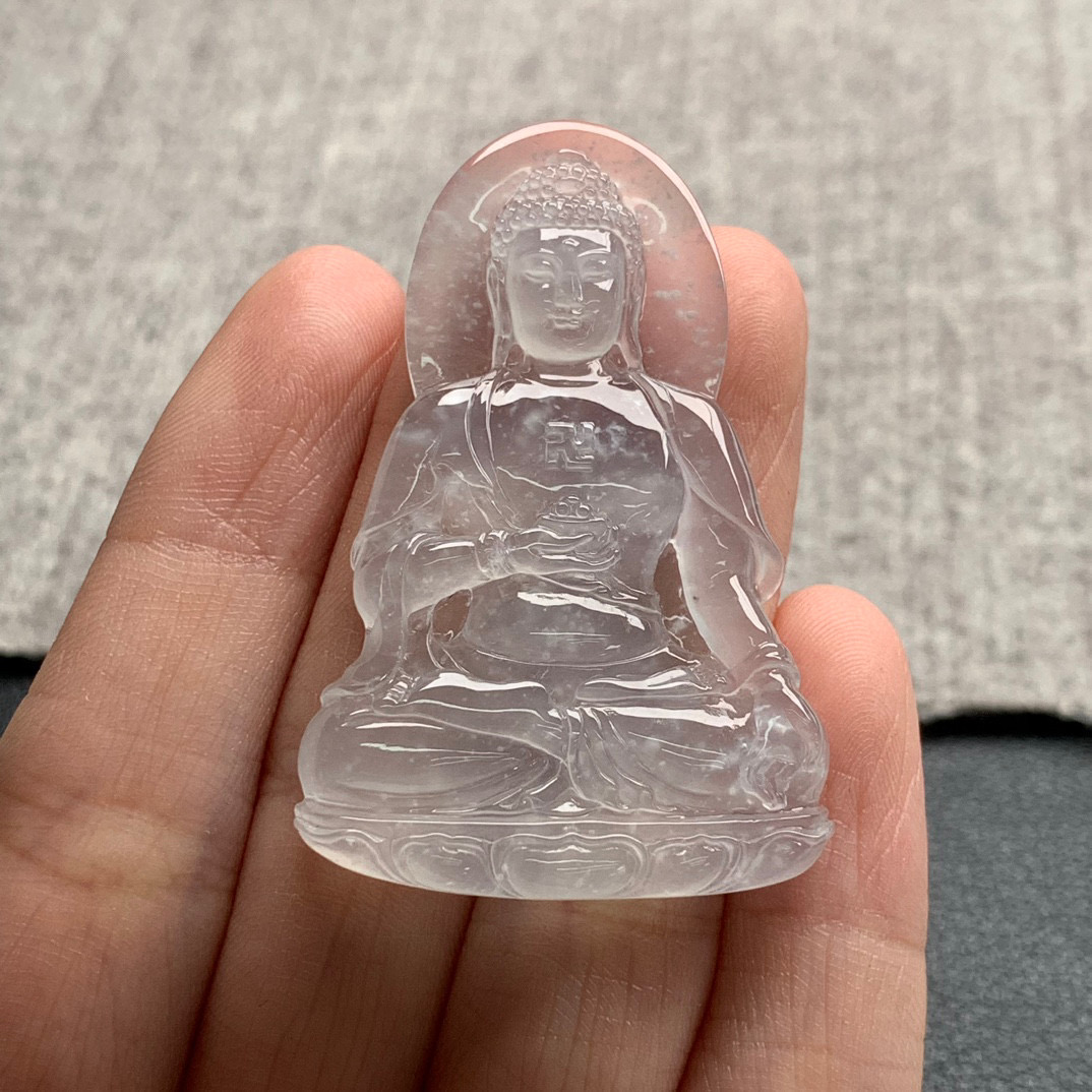 天然A货缅甸翡翠 观音 尺寸 : 46.4-30.6-5.1