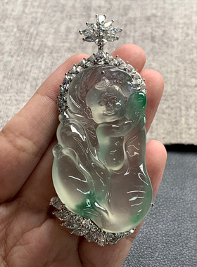 天然A货缅甸翡翠 童子 整体 : 78.2-33.7-10.2 裸石 : 56-32.2-6