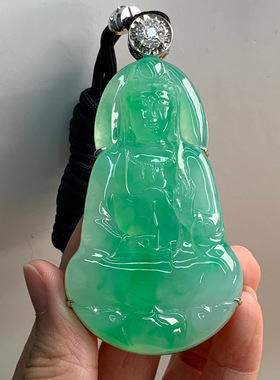 天然A货缅甸翡翠 观音吊坠 尺寸83.8-43.8-14 裸石71.4-43.8-7.4