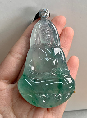 天然A货缅甸翡翠 观音 整体 80.7-43.3-12.1 裸石 71.3-43.3-7.5