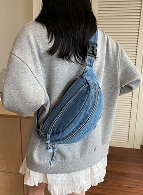 牛仔布胸包韩版休闲包斜跨手机包
