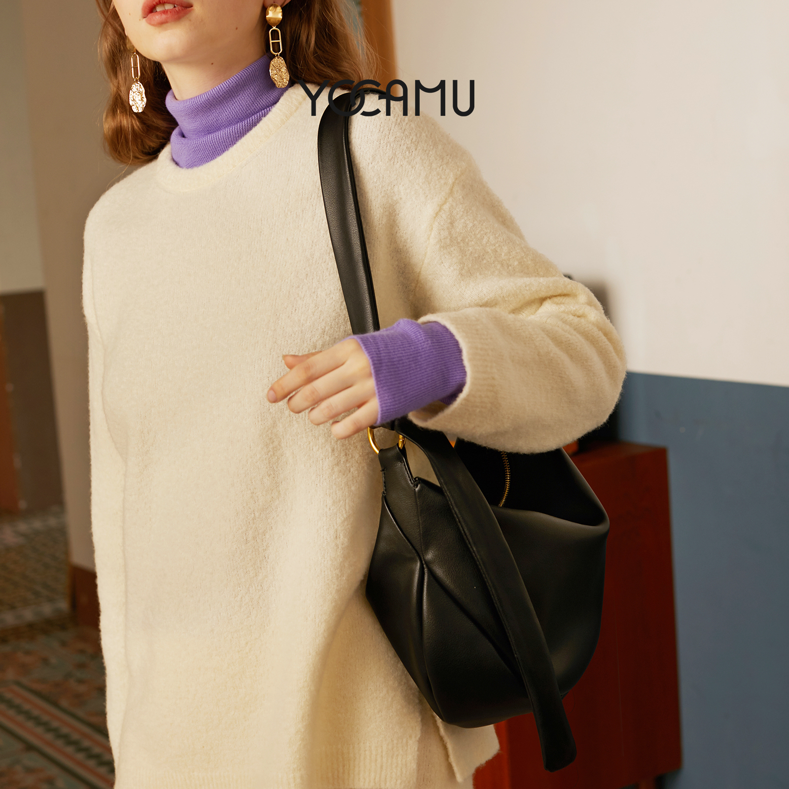 牛皮饺子包女斜挎包百搭通勤