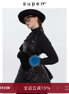 s u p e rr  黑色珠光爱设计后摆俏皮褶短款连衣裙女设计感