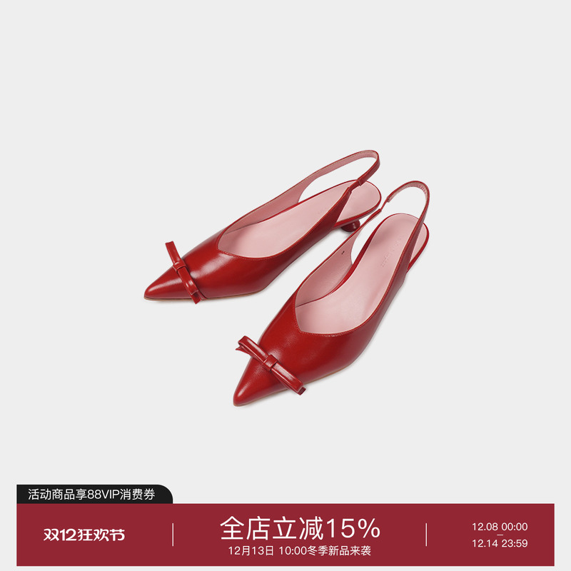 复古百搭真皮尖头猫跟鞋