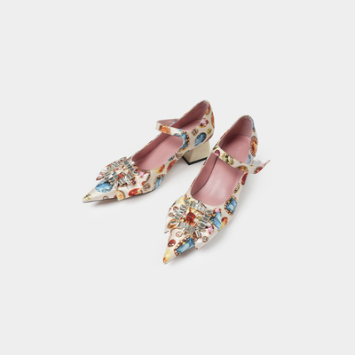 璀璨宝石印花绑带设计高跟鞋