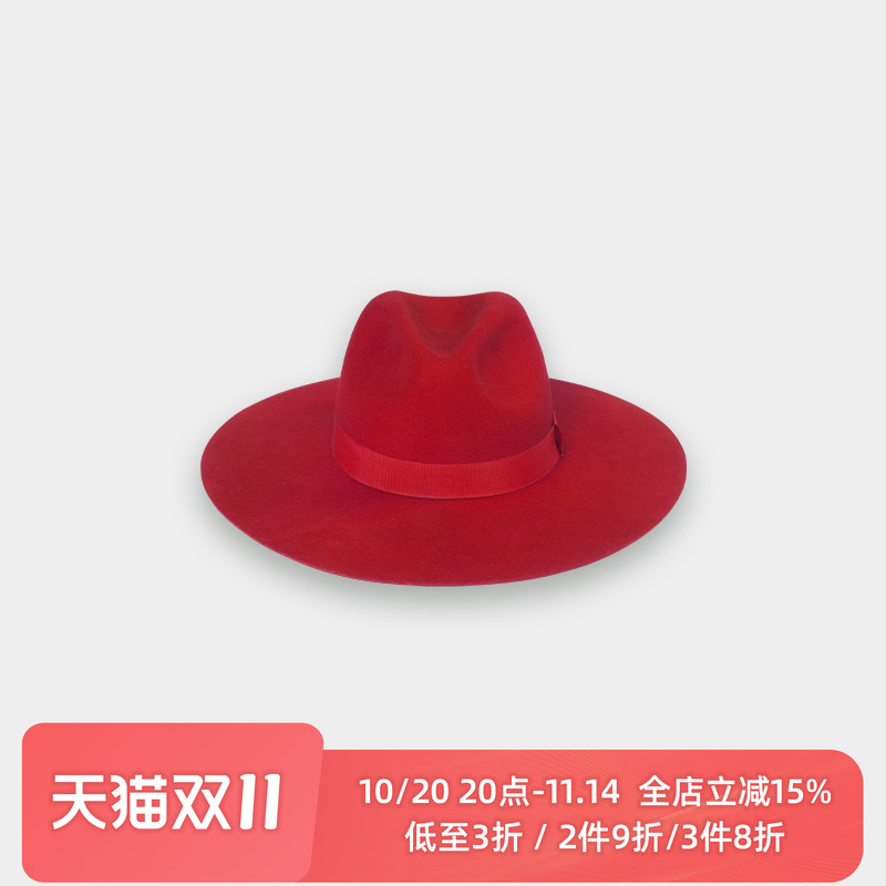 superr 原创复古中性百搭红色高顶纯羊毛英伦时尚潮搭爵士礼帽