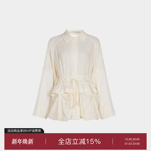 superr 抽绳设计优雅性感帅气 棉麻感米白色oversize露背大衬衫