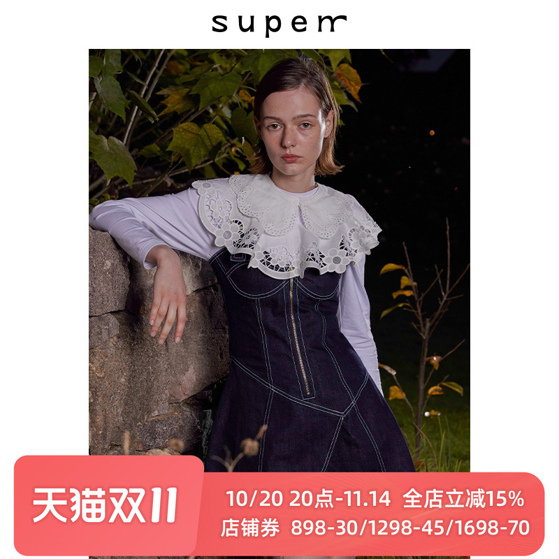 s u p e rr 2020/ss vol.17复古金属件色花苞裙摆深色牛仔背带裙