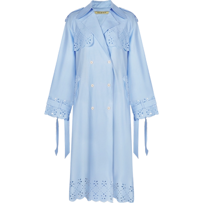 superr 薄款复古清爽度假风街头风浅蓝色镂空花边中长款廓形风衣