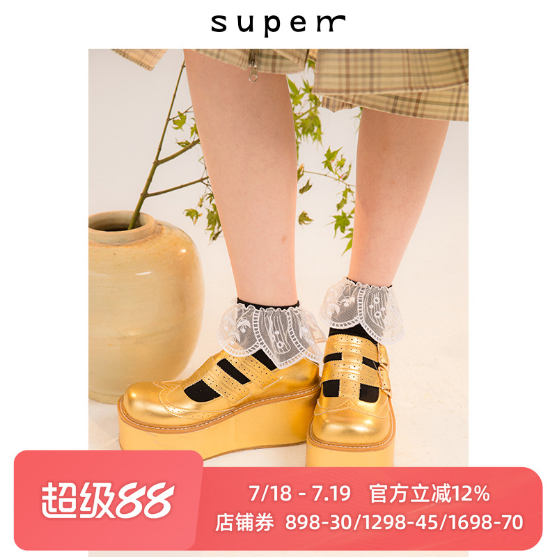 厚底2021/ss雕花双绑带玛丽珍鞋