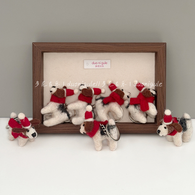 尼泊尔手工羊毛毡圣诞帽小狗挂件