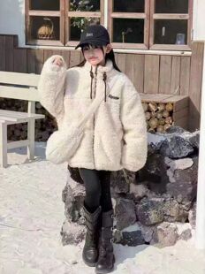 皇金宝贝中大童羊羔绒外套2025新款 加厚加毛皮衣外套