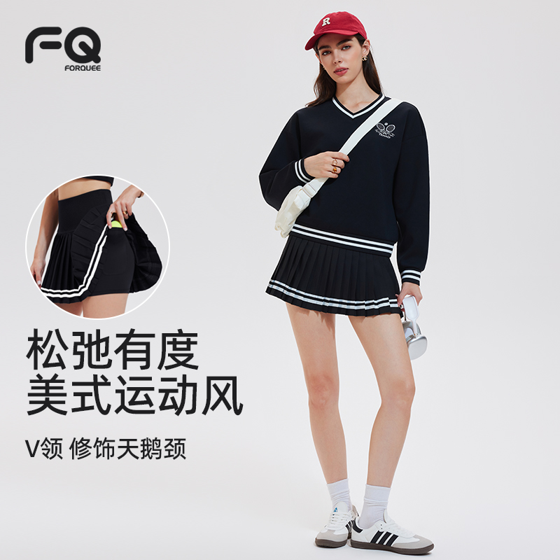 运动服套装女长袖美式学院风卫衣秋冬季健身跑步宽松休闲网球上衣