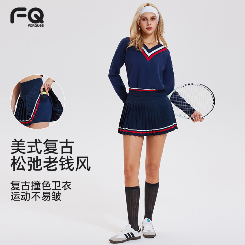 专业网球套装裙长袖休闲老钱风
