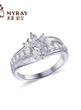 米莱珠宝18k金钻石戒指群镶0.906克拉显钻效果手饰钻戒贵重定制