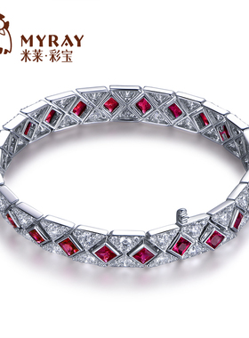 米莱珠宝 5.89克拉红宝石手链 18K金钻石镶嵌天然菱形彩宝定制