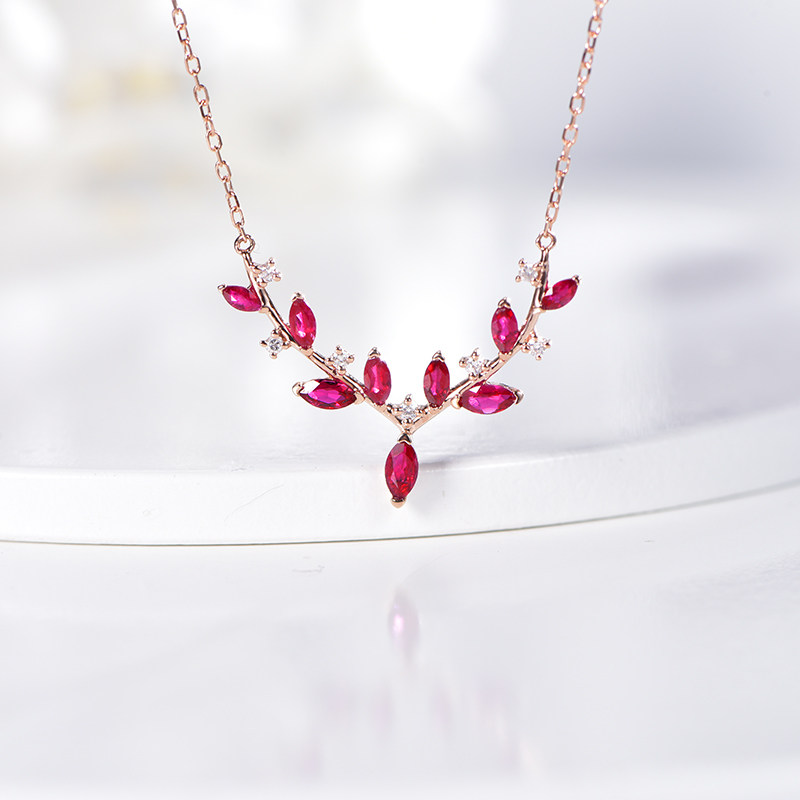 米莱珠宝 天然红宝石项链 女 18k玫瑰金钻石镶嵌吊坠 彩宝定制
