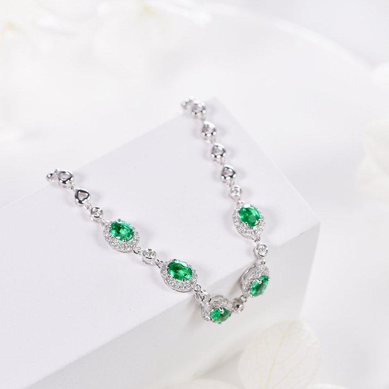 米莱珠宝 0.85克拉天然祖母绿手链 女 18k白金钻石镶嵌 彩宝定制