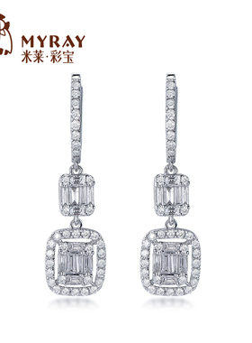 米莱珠宝18k金天然钻石耳钉群镶嵌1.102克拉耳饰耳环耳坠贵重定制