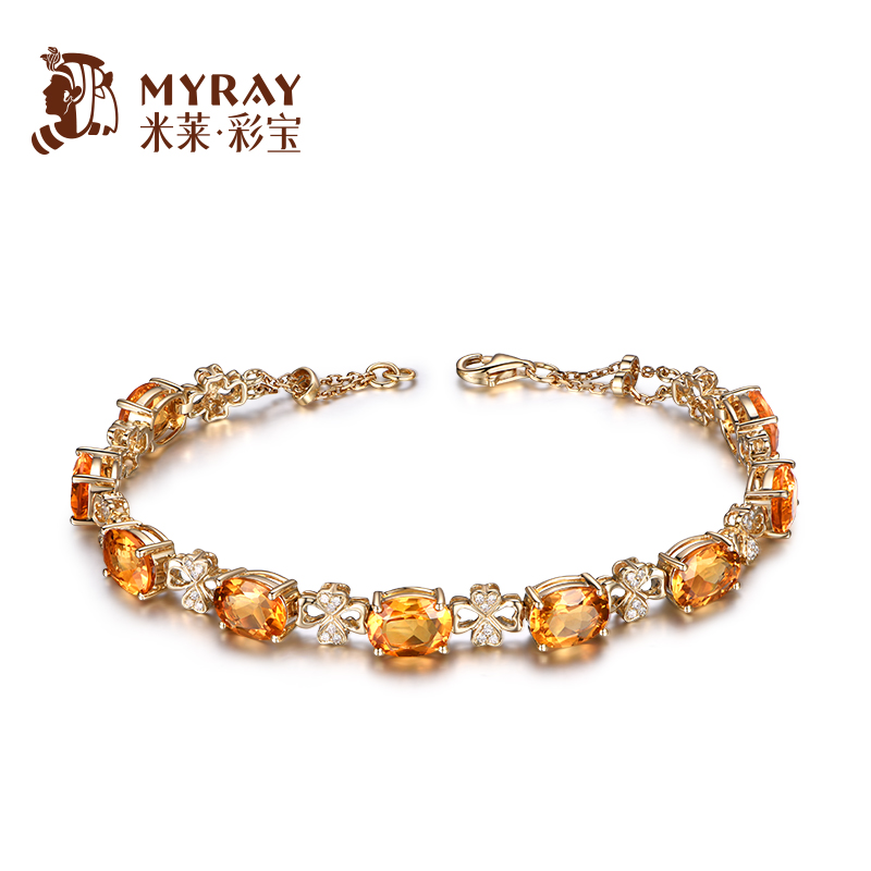 米莱珠宝 10.5克拉黄水晶手链 18K金镶嵌彩色宝石 彩宝定制