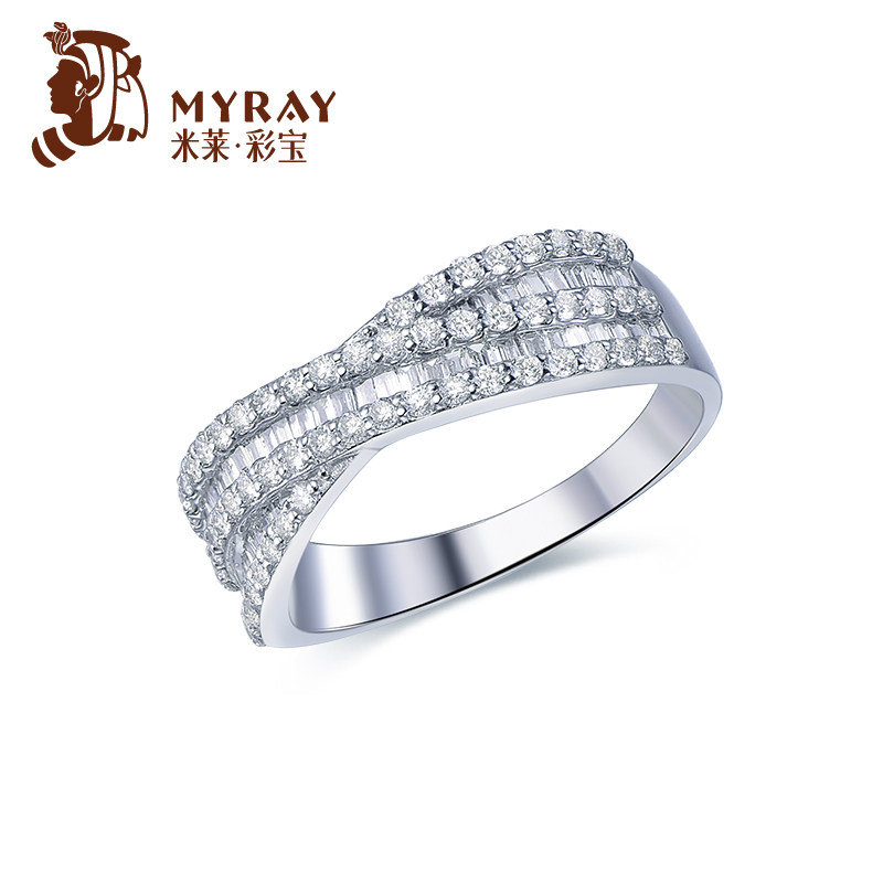 米莱珠宝18K金钻戒戒指女显钻结婚求婚婚戒群钻镶嵌时尚潮环戒