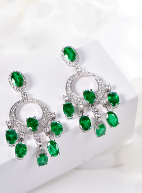 米莱珠宝 5.71克拉天然祖母绿耳环 女 18k金钻石镶嵌耳钉彩宝定制