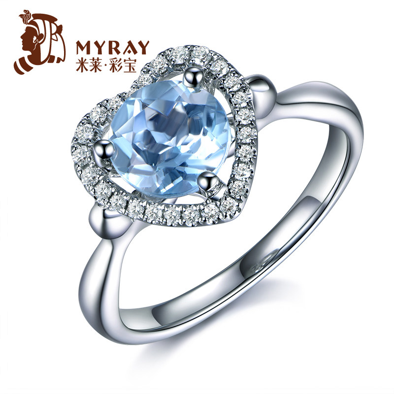 米莱海蓝宝18k金镶嵌心形戒指