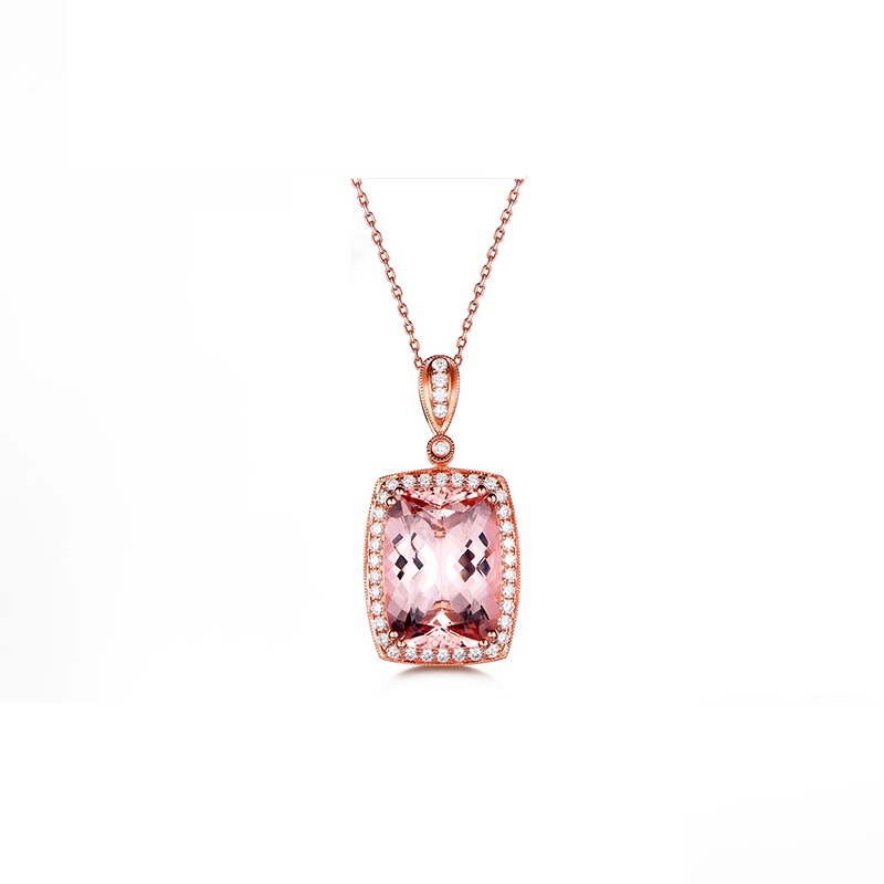 米莱珠宝 天然彩宝摩根石吊坠18K金镶钻石项链首饰宝石时尚定制